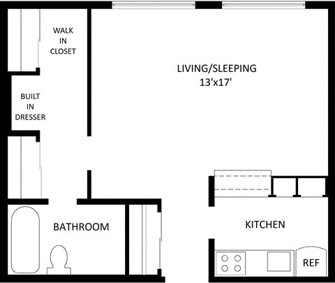 Floor plan for studio, 1 bath, 475 sqft